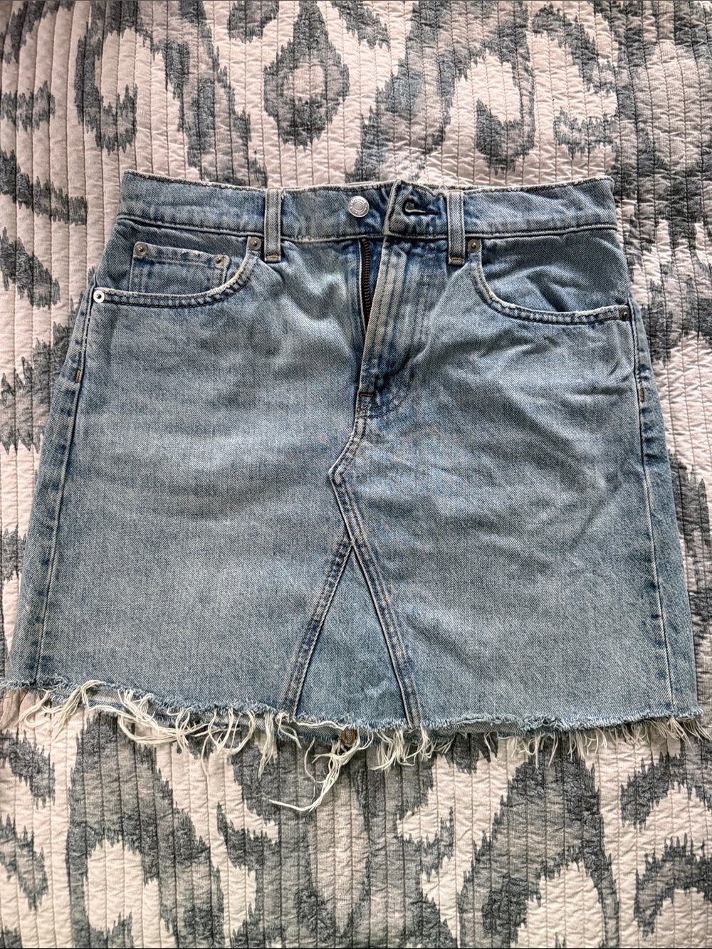 Everlane Light Blue Denim Mini Skirt with Frayed Hem size 27
